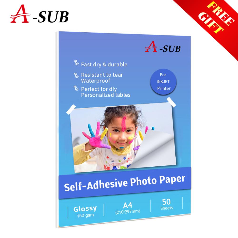 Papel fotográfico autoadhesivo brillante, hojas de impresión de inyección de tinta con pegamento trasero, A3/A4, 150g, 50 hojas