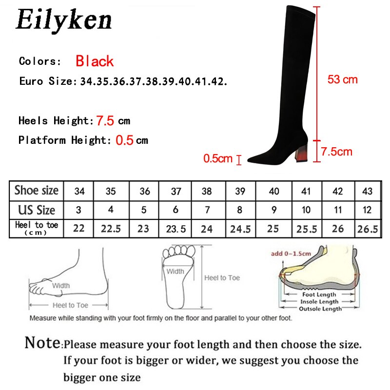 Eilyken – cuissardes à talons épais pour femme, bottes chaudes à enfiler, en daim élastique, cuissardes hautes, taille 34 à 40, collection automne-hiver 2022