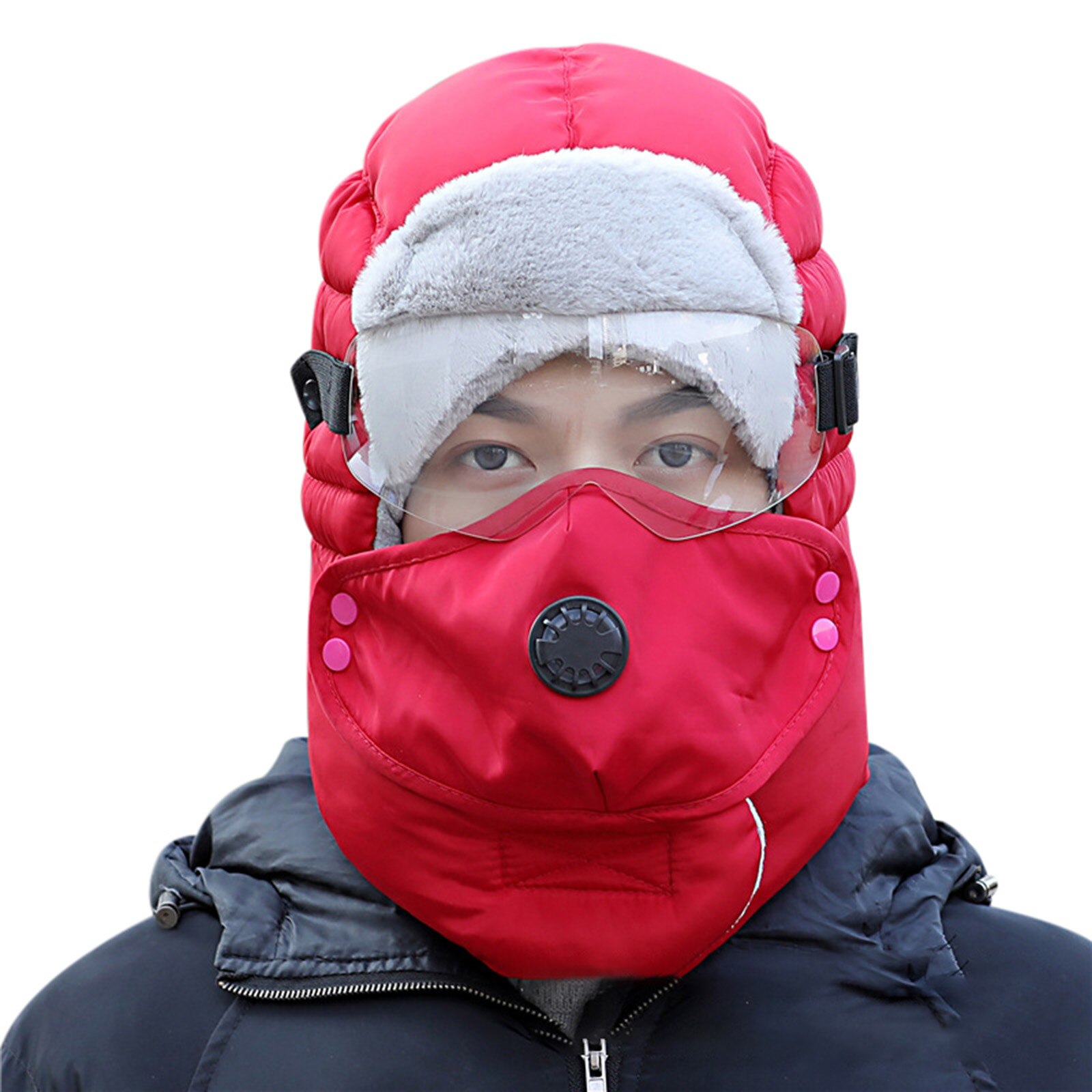 Full Protection Warm Waterproof Winter Hats With/Without Glasses for Riding Bike Motorcycle Outdoor d88: Red  With Glasses