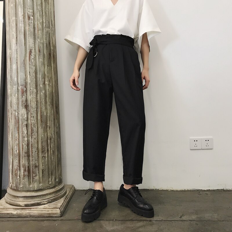 Herr retro hög midja byxa kostym japan stil rak man kvinnor vida byxor