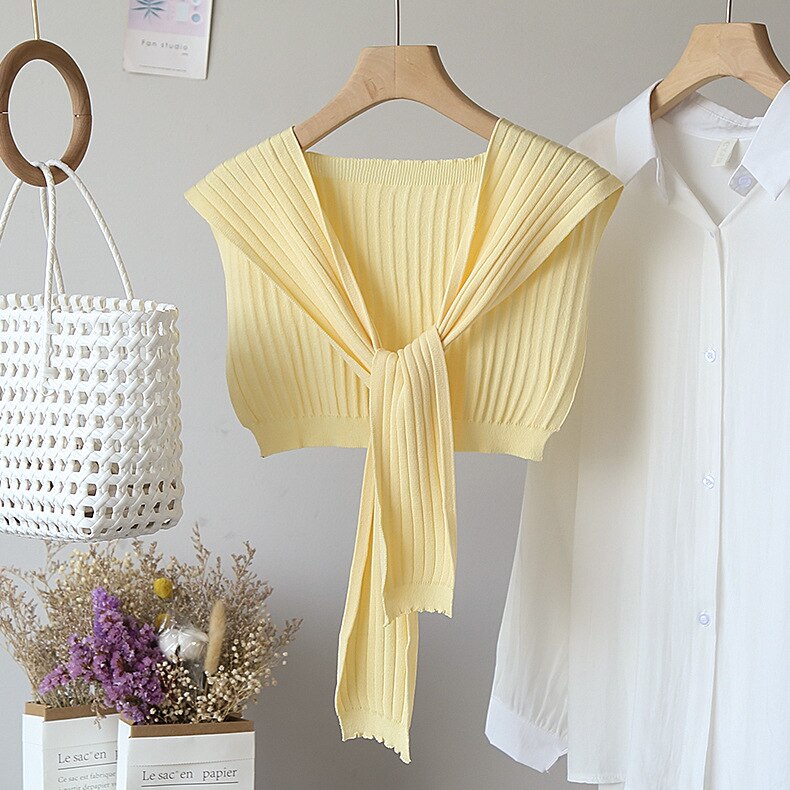 Monmoira solid höst stickad sjal kvinnor franska chic casual strappy stickade plagg damer cws 0342-5: Gul