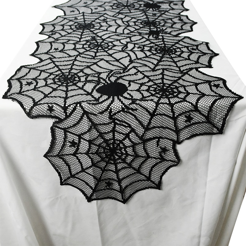 1pc halloween blonder edderkop web duge rektangel pejs tørklæde dækning møbler dekoration lampeskærm halloween fest indretning