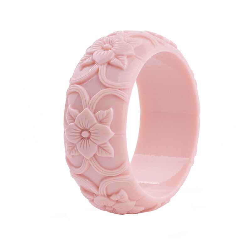 Klassieke Hars Manchet Gegraveerde Bloemen Armbanden Bangles Voor Vrouwen Mode Brede Acryl Armband Vrouwelijke Charme Bruiloft Sieraden: pink