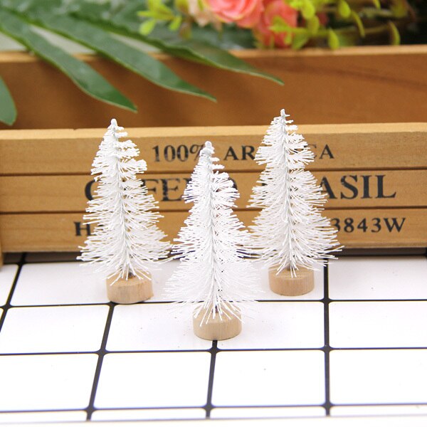 10 stks/partij 6 CM Kerst Bomen Kleine Pine Bomen Mini Bomen Geplaatst In De Desktop Thuis Kerst Decoratie Kinderen levert: WHITE