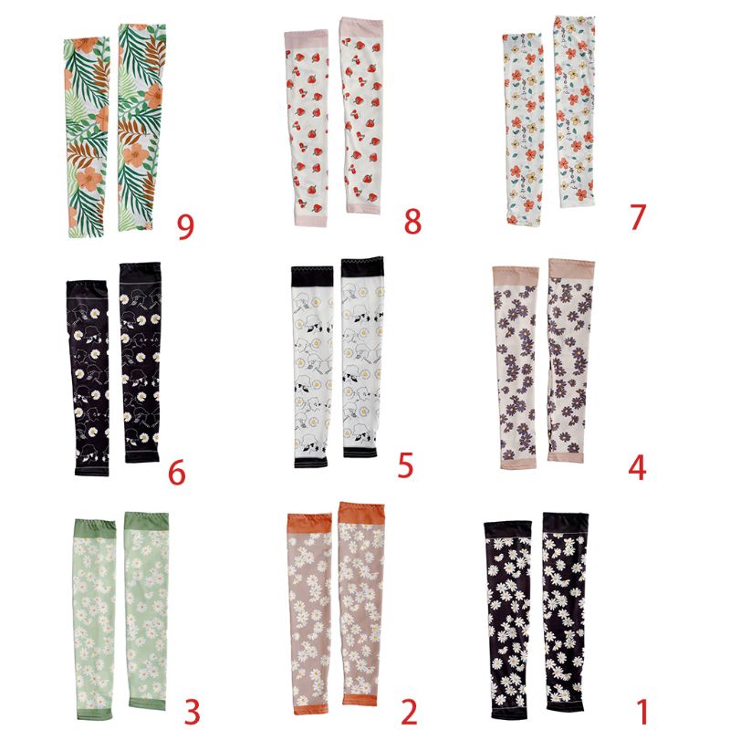 Unisex sommer solcreme arm ærmer søde daisy blomster jordbær print uv beskyttelse is silke kørsel fingerløse handsker