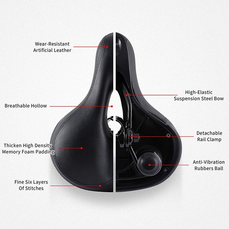 Comfort Bike Bicycle Saddle Replacement Padded Soft Memory Foam with Shock Absorbing Rubber Balls Seat for MTB Bike