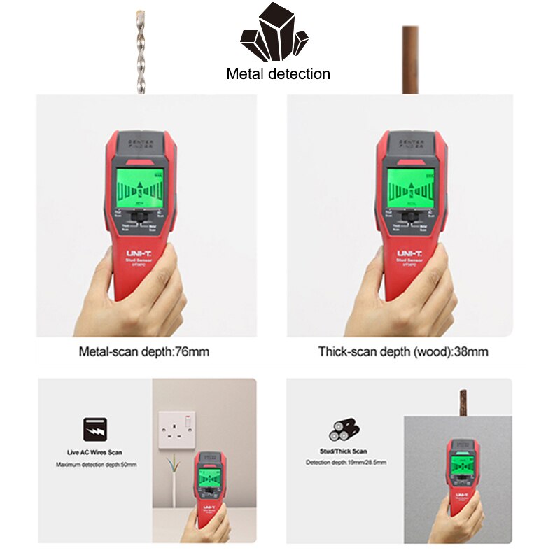 UNI-T Muur Scanner Undeground Metaaldetector Ac Hout Elektrische Doos Finder Kabel Lijn Diepte Tracker Live Draad Ijzeren Pijp Detectoren