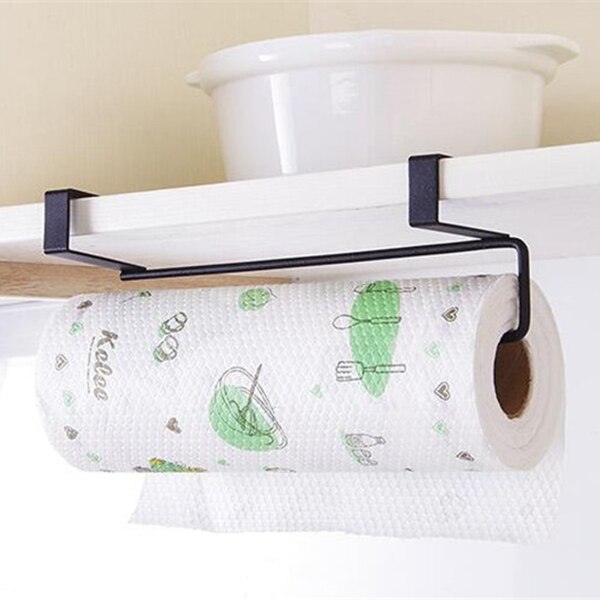 Keuken tissue houder hangende badkamer toiletrol houder rek keuken kast deur haak houder: Zwart