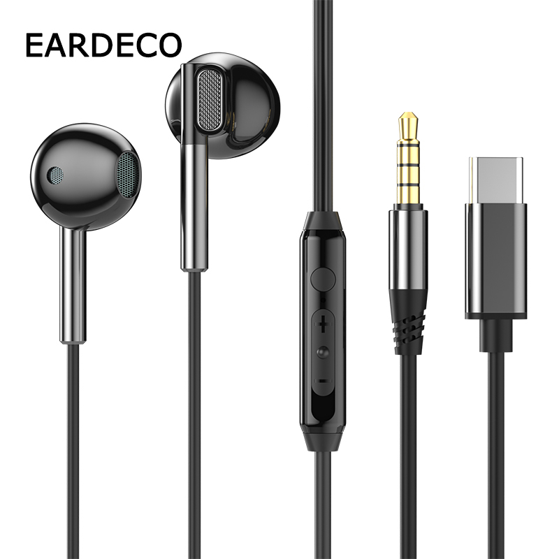 EARDECO 3.5mm/Type-C słuchawki z redukcją szumów słuchawki przewodowe Bass Hifi słuchawki przewodowe słuchawki douszne mikrofon stereo słuchawki z przewodem
