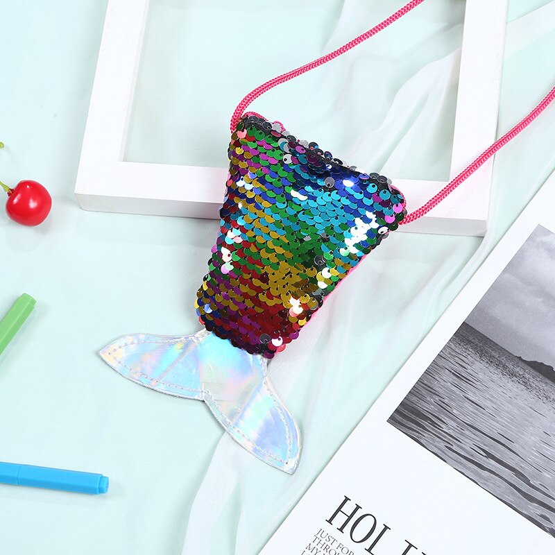cute girl waist bag mermaid fishtail sequins fanny pack chest bag mini purse Long Rope Coin Purse Girls Crossbody Bags: 15