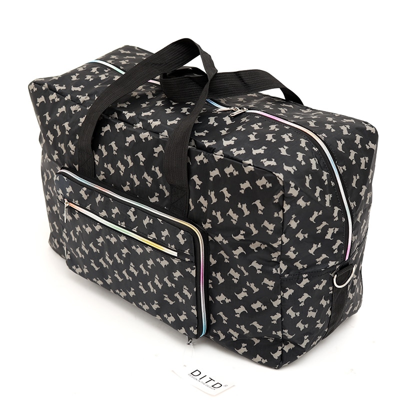 Bolso de viaje plegable con estampado de dibujos animados para mujer, bolsa de viaje de gran capacidad, impermeable, con estampado de perro, portátil, para acampar