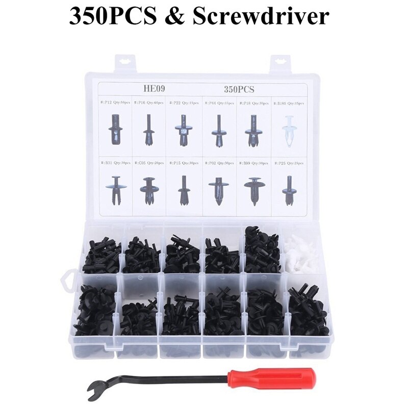Besper 50-650 Pcs Auto Fastener Clip Mixed Car Body Push Retainer Pin Rivet Bumper Door Trim Panel Retainer Fastener Kit: 350 Pcs with Tool