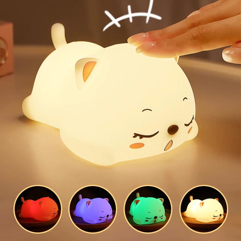Luz nocturna, lámpara de silicona con forma de Animal, recargable por USB, luz suave y cálida, decoración de cabecera de habitación: Azul