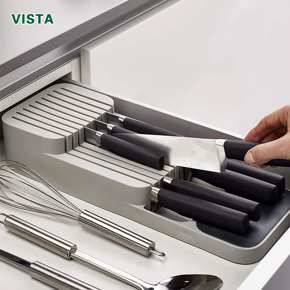 Knife Block Holder Cutlery Drawer Organizer Tray Knives Utensil Rack Universal Knife Stand Organizer Kitchen Storage