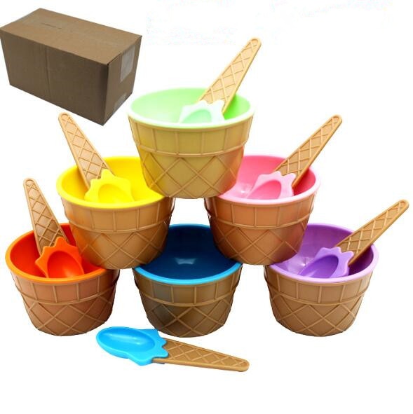 Børn bordsæt sæt pakning baby is form skål plast dessert skål container sæt is kop