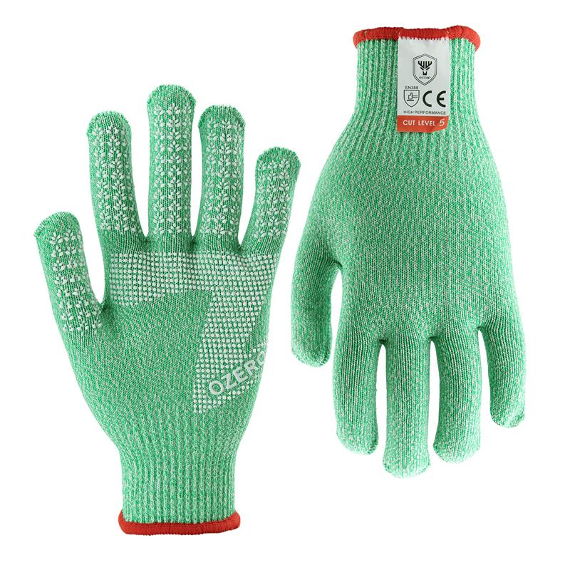 OZERO Food Grade Vegetable Cut Resistant Food Industry Safety Kitchen Handling Gloves Reusable 7007: Green / XL