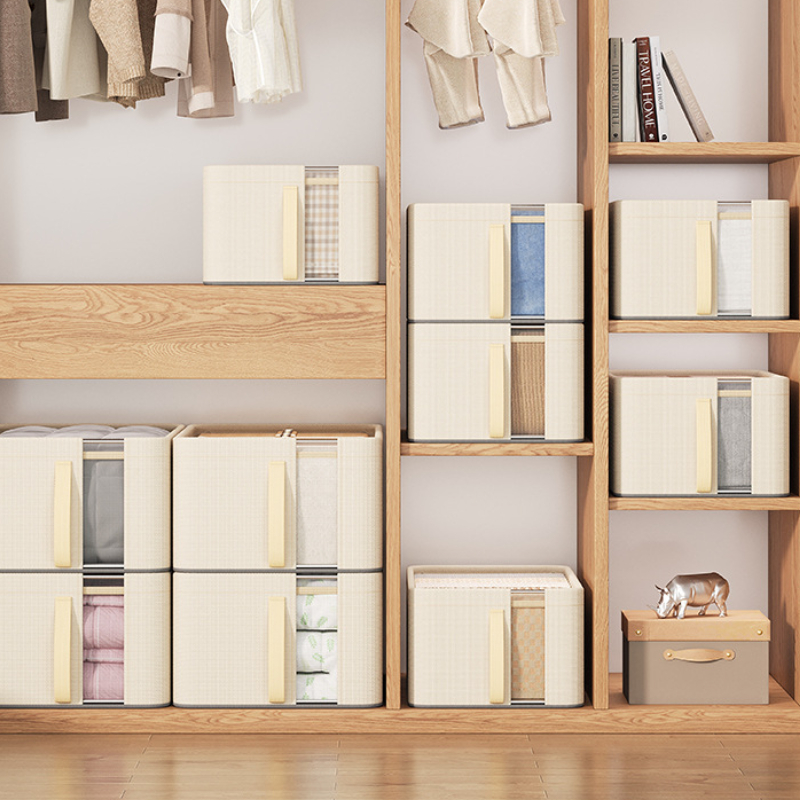 Wardrobe Storage Box Oxford Cloth Storage Box with Steel Frame Visual Desktop Storage Box Household Clothes Storage Container