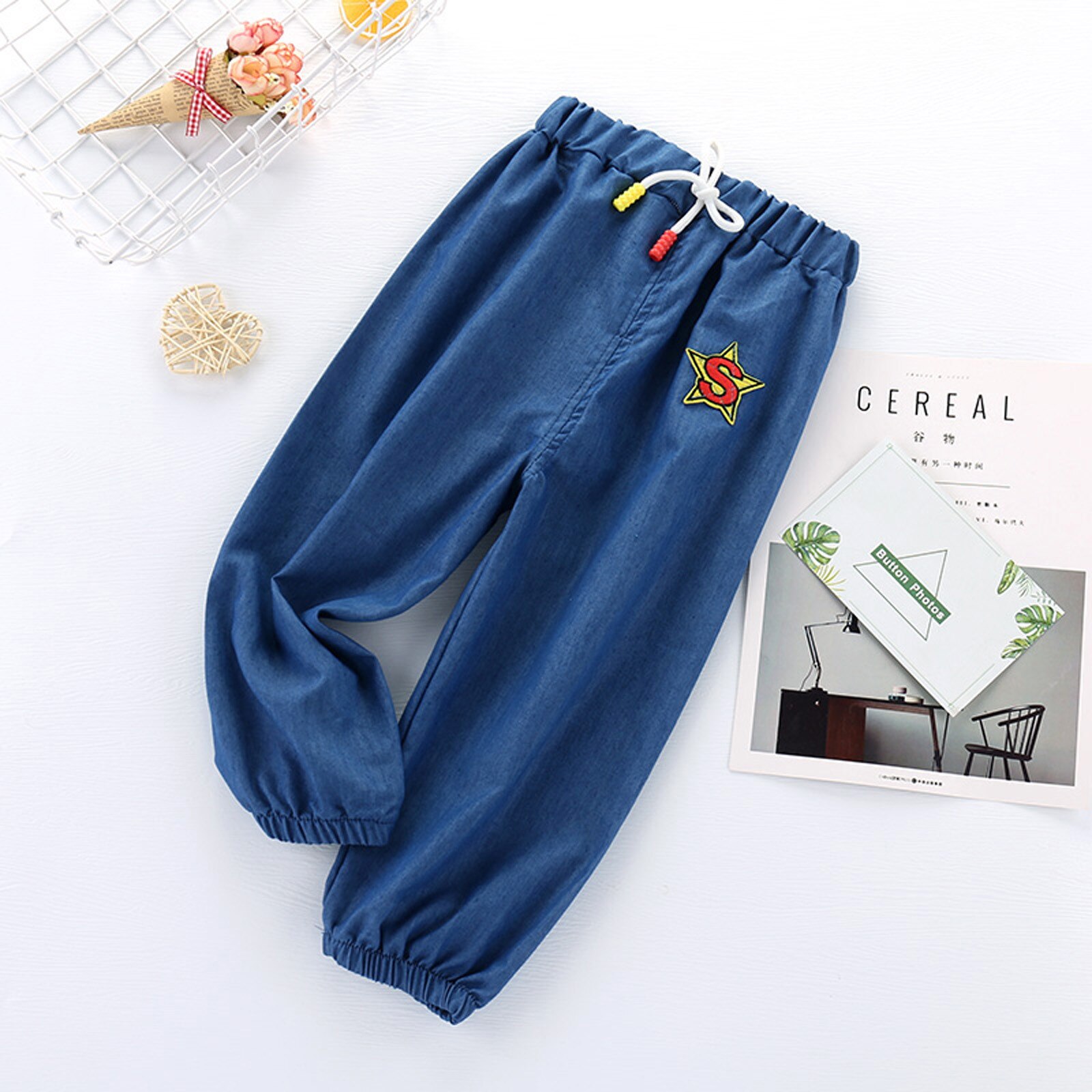 Jongens Broek Dunne Ademende Zon Anti-Muggen Outdoors Denim Broek Casual Harembroek Детская Одежда # L3: Sky Blue  / 4T