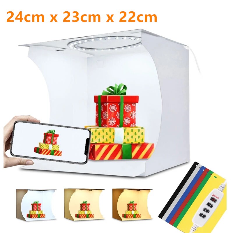 PULUZ LED Lightbox Light box Mini Photo Studio Box 1100LM Photography Box Light Studio Shooting Tent Box Kit &amp; Color Backdrops: 24x23x22cm