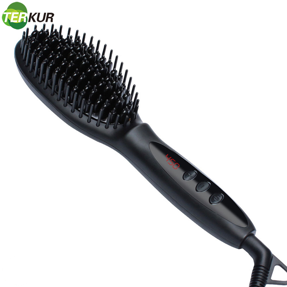 Hair Straight Comb LED Temp Display Anti-scald Structure Function Electric Brush PTC Heating Straightener 360 Rotatable