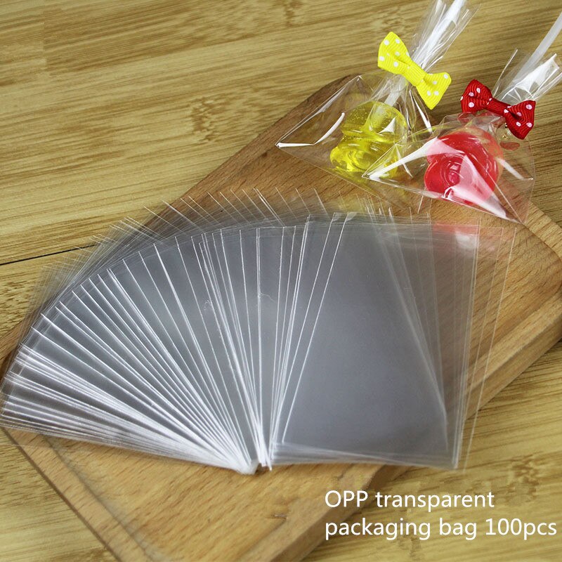 100pcs Transparent Candy Bag Flat Top Open Lollipop Baking Biscuit Packaging Bag Plastic Packaging Supplies Without Tie