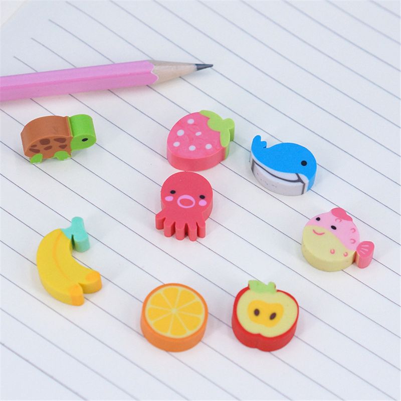 20 pcs/lot Mini Kawaii Cartoon Animal Eraser Cute Fruit Rubber Eraser