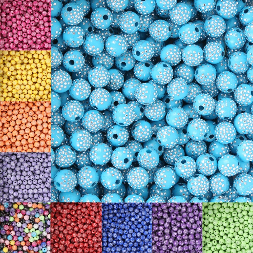 100 stk 8mm farverige runde akrylperler rhinsten charme perler til smykkefremstilling gør-det-selv håndværk scrapbog dekoration