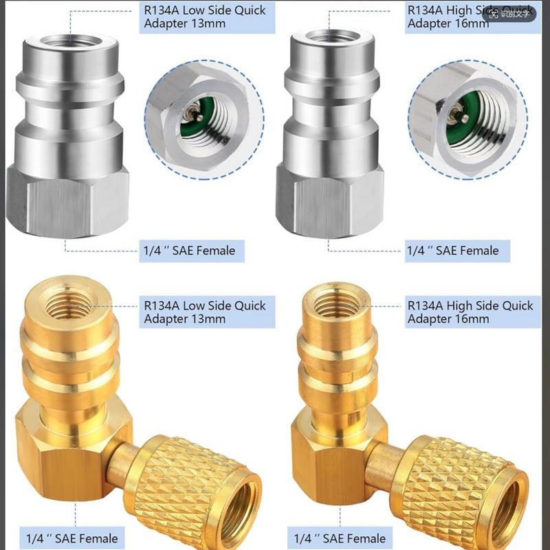 Kit de Adaptadores AC R134A, Acoplador Rápido, Adaptador de Válvula, R12 para R134a, Alta e Baixa Pressão, Ar do carro