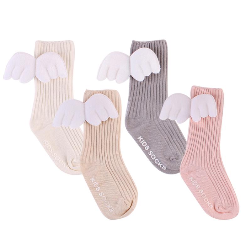 0-4Y Baumwolle Baby Mädchen Nette Knie Hohe Socken 3D Engel Kinder Kleinkind Candy Farbe Weichen Socke Kinder Beinlinge Calcetines