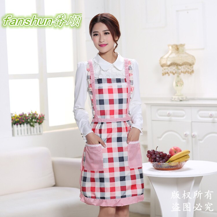 Delantal de cocina a prueba de agua con estampado, delantal de princesa, vestido grueso de algodón para mujer, Babero con bolsillos, delantal de señora, suministros para el hogar: 6