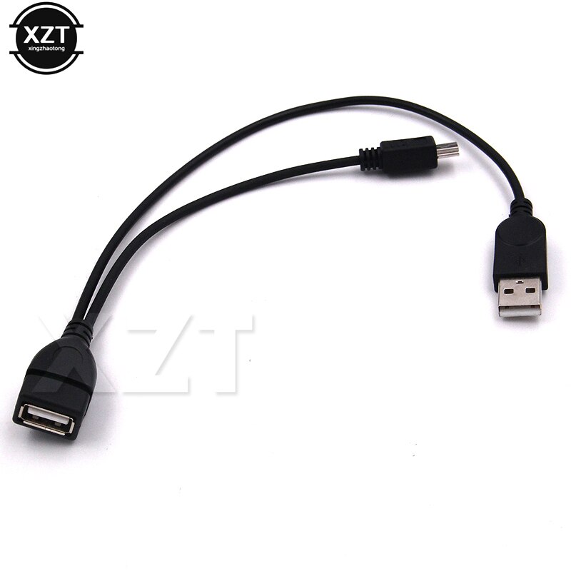 Short 30cm Mini B USB Male to USB Female Host OTG + USB Power Cable Y Splitter cable for MP3 MP4 Phone