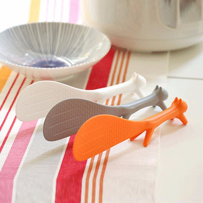 Squirrel Shaped Standable Rice Spatula Non Stick Spoon Food Grade Plastic Rice Spatula Kitchen Cooking Tool Accessories: Random color