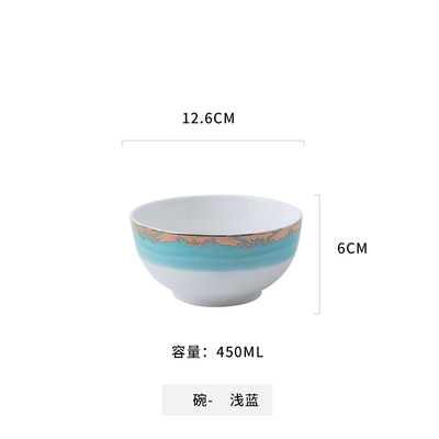 Assiette en céramique dorée vaisselle décoration de la maison assiette en porcelaine plat gâteau pâtisserie assiette à gâteau de fruits bol à soupe de riz tasse à thé: Light blue bowl