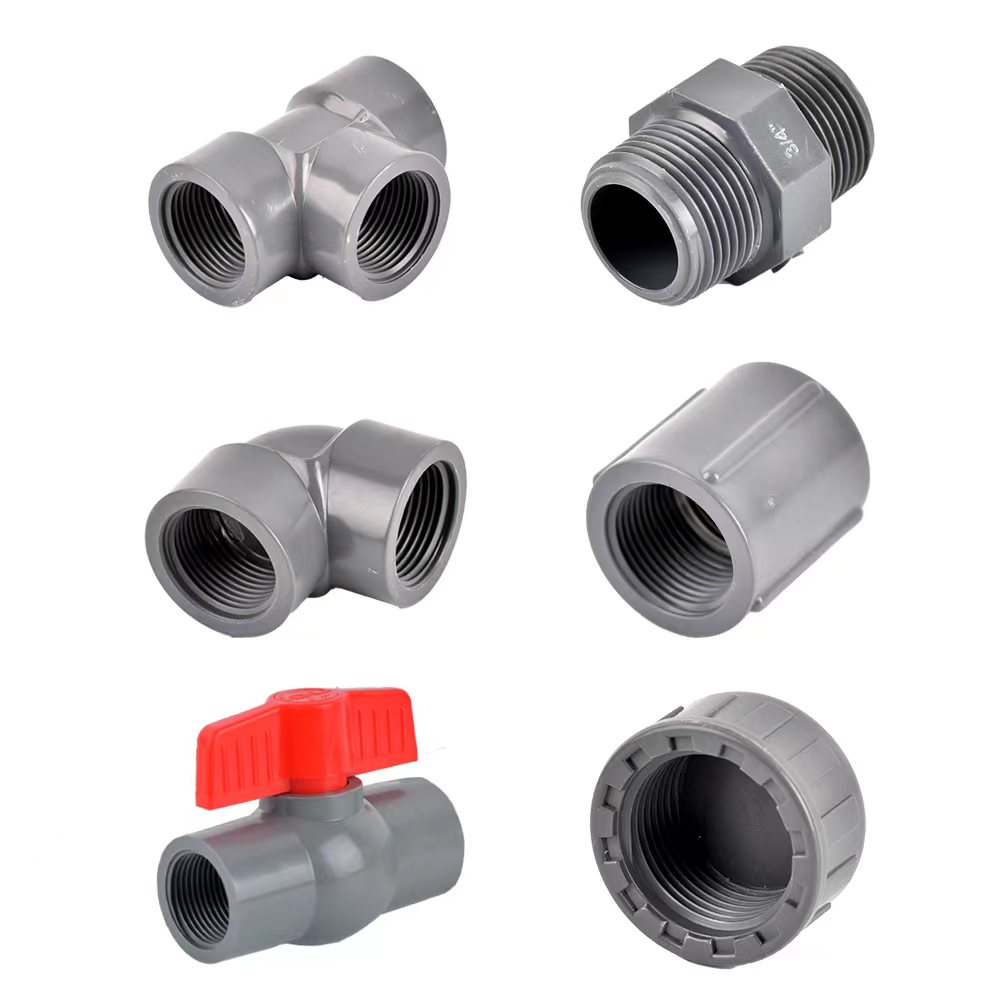 Conector de rosca hembra de PVC 1/2 3/4 1, 20/25/32mm, codo recto, adaptador de 3 vías para tubería de acuario de riego de jardín