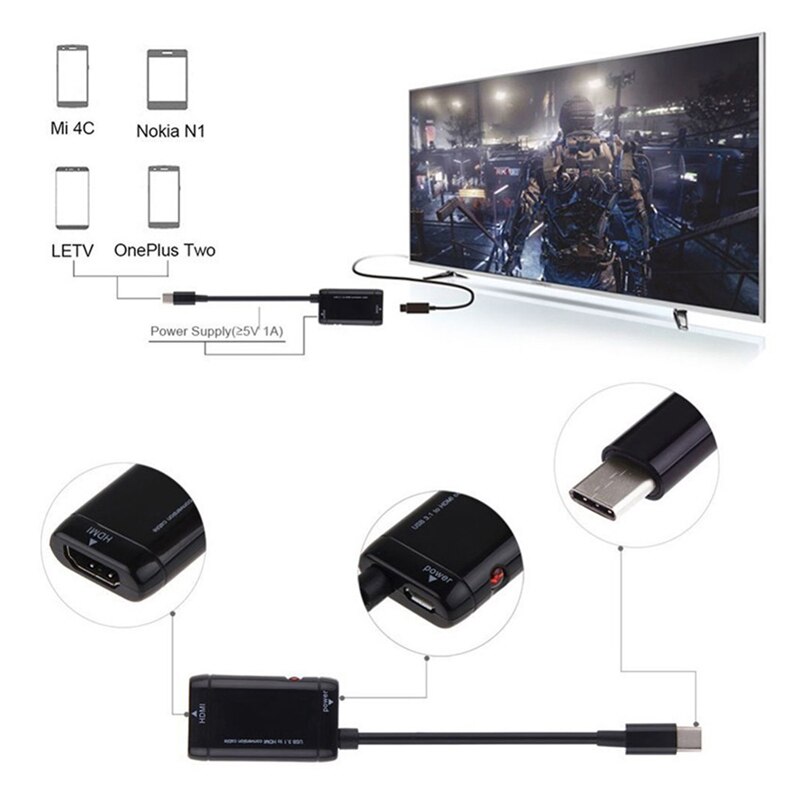 USB-C Type C Naar Hdmi Adapter USB3.1 Kabel Converter Voor Mhl Android Telefoon Tablet