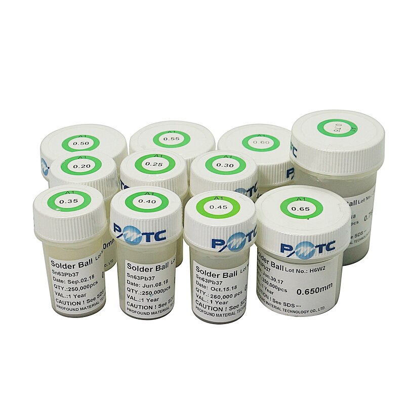 1 pièces PMTC 0.2mm 0.25 0.3 0.35 0.4 0.45 0.5 0.55 0.6mm billes de soudure au plomb 0.65 k pour bille de soudure de reprise bga