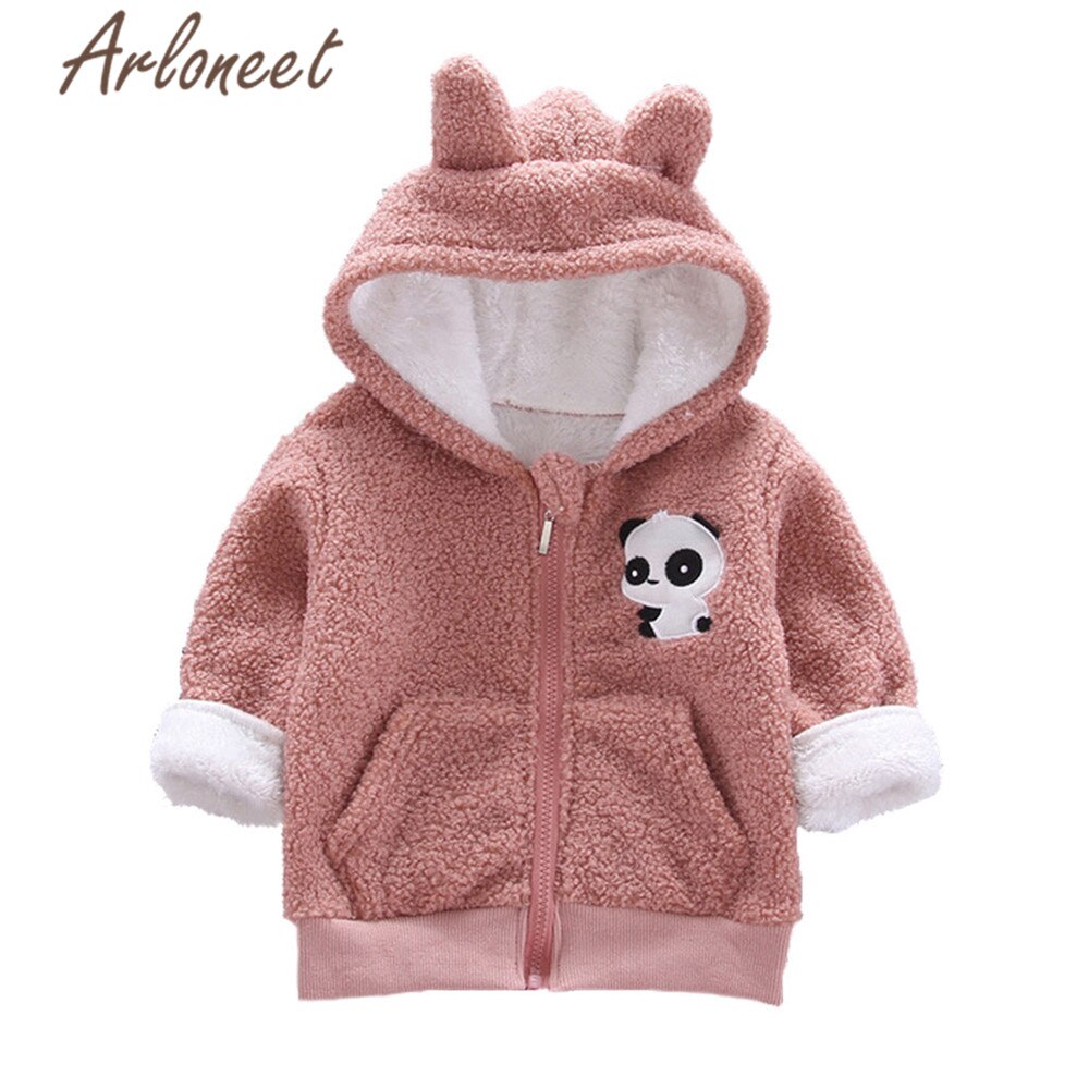 Arloneet Cartoon Jas Baby Jongens Warme Winter Dikke Jas Katoen Animal Panda Oor Hooded Bovenkleding Rits Baby Jas Jongen Bovenkleding: Roze / 12-18 Months