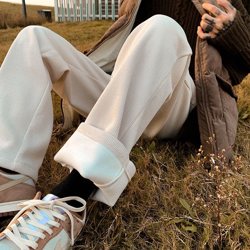 Pantalon décontracté en velours côtelé pour homme, vêtement ample, Tube droit, pour passer la serpillière de sol, en peluche, nouvelle , blanc, marron, pour loisirs, hiver: XXL / Creamy-white