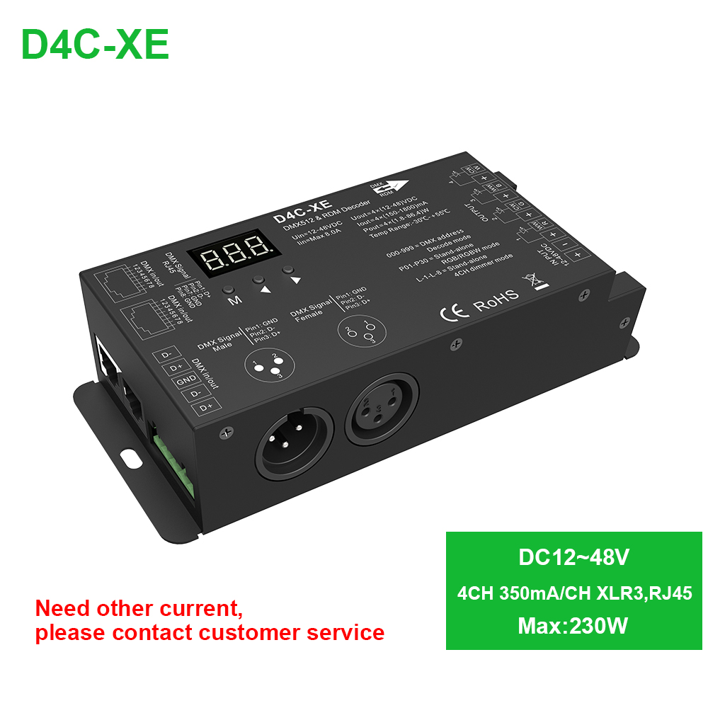 4 Ch DMX512 Decoder Led Controller DC12 24 36 V PWM Dimmer Driver with XLR3 RJ45 for rgb rgbw lamp strip and LED module light: D4C(DC12-48V 350mA)