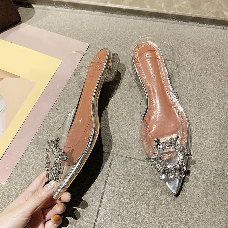Transparent Shoes Women Crystal Sandals Jelly Pointed Toe Clear High Heels Ladies Slip On Casual Female Footwear