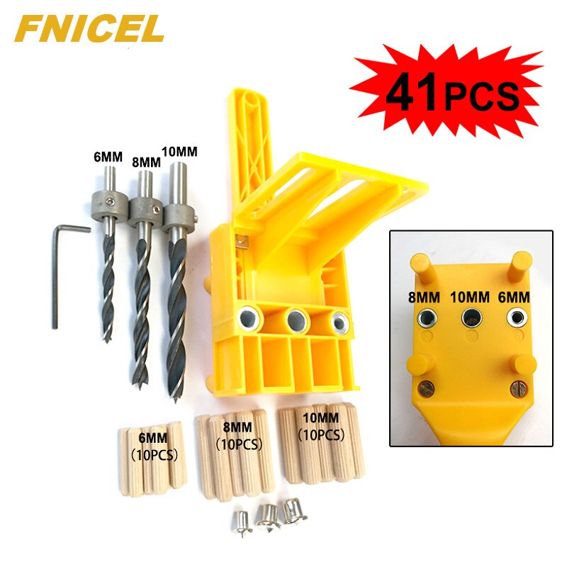 41pcs/set Drill Guide Kit Dowel Bit Set Jig 6mm 8mm 10mm E,L,T Joints Alignment Pins Doweling Jig Hole Saw Tools: Set A