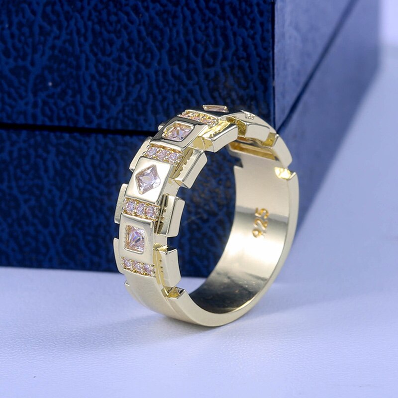 Huitan Punk Stylish Geometric Unisex Finger Rings Luxury Golden Color Micro Paved Bridal Rings Year's Ring: 10