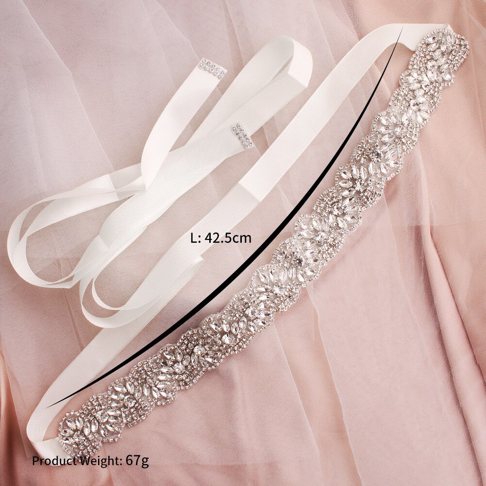 Baziiingaaa Alle-Match Satijnen Lint Bridal Riem High-End Rhinestone Hand Genaaid Gordel Trouwjurk Accessoires mode