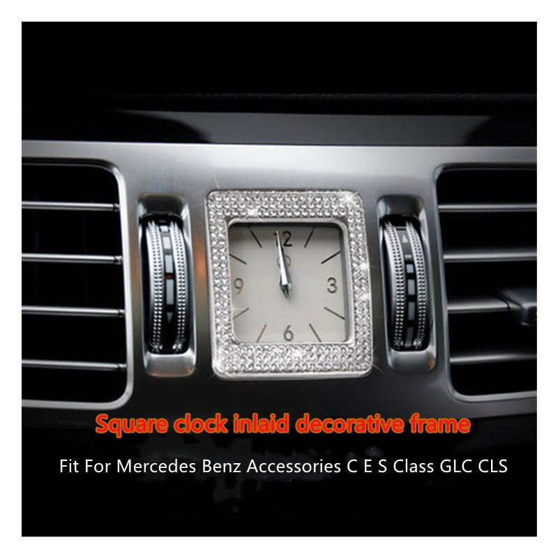 Auto Interieur Klok Rhinestone Applique Guirlande Voor Mercedes Benz Accessoires C Klasse Glc Cls (Vierkante Klok)