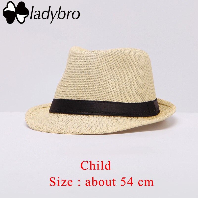 Ladybro Women Sun Hat For Men Hat Kids Summer Beach Hat Child Cap Female Panama Straw Hat Male Gangster Trilby Sun Visor Cap Boy: Child light yellow