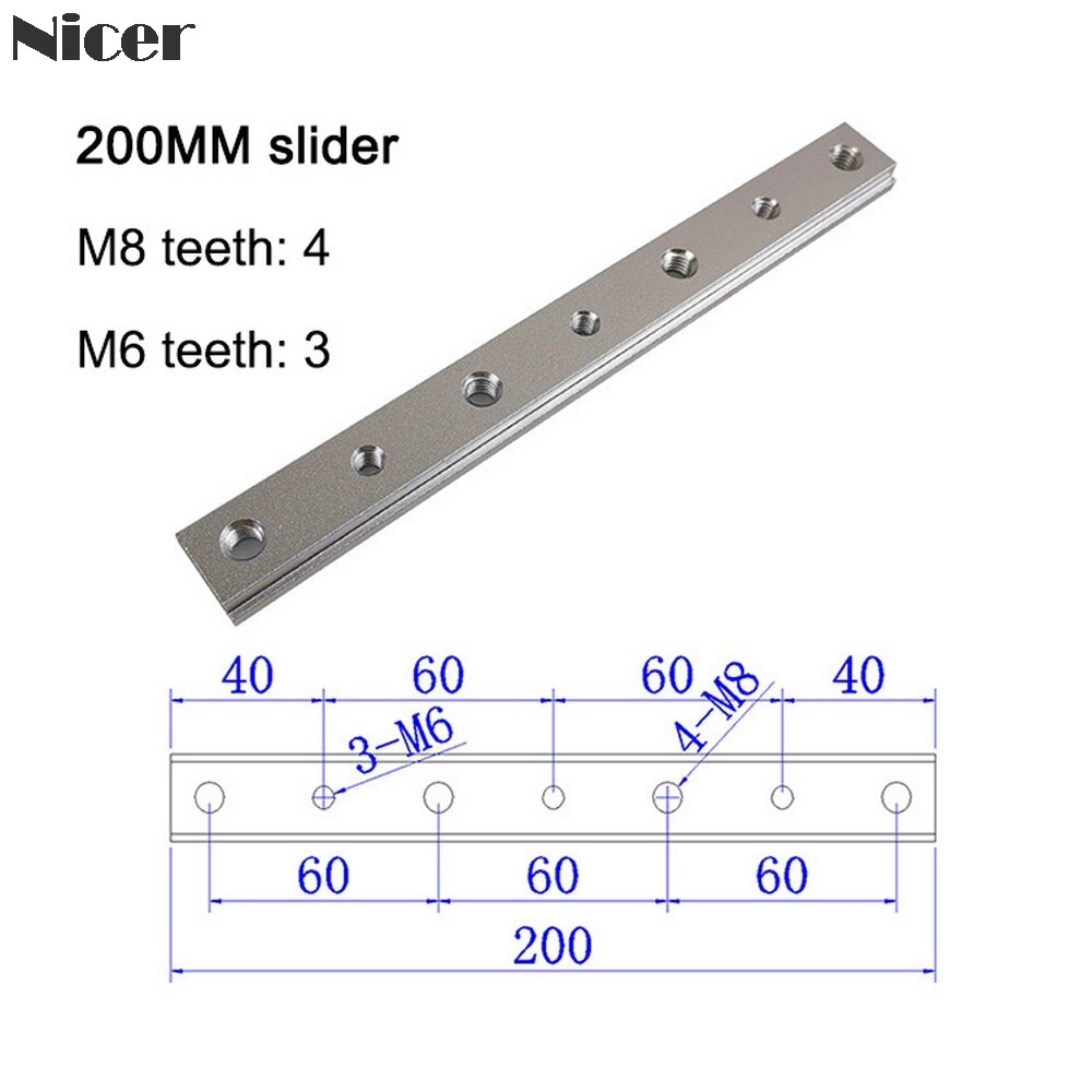 Écrou coulissant t-track M6/M8 en alliage d'aluminium, écrou à fente en T pour gabarits de Type 30/45, fixation par vis, outils pour le travail du bois: 200mm slider