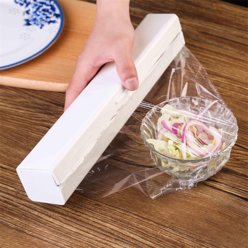 Plastic Wall Hanging Food Wrap Dispenser Suction Cup Adjustable Foil Storage Holder Cutter Cling Film Cutting Box Kitchen Tools