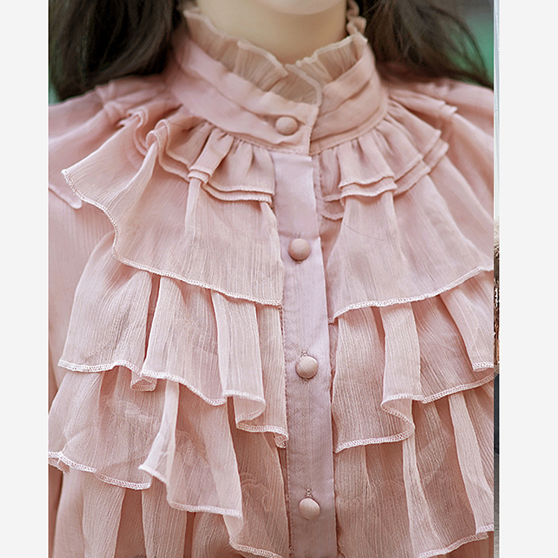 Bluse i engelsk stil med flæser til kvinder forår efterår langærmede toppe skjorter bluser dame