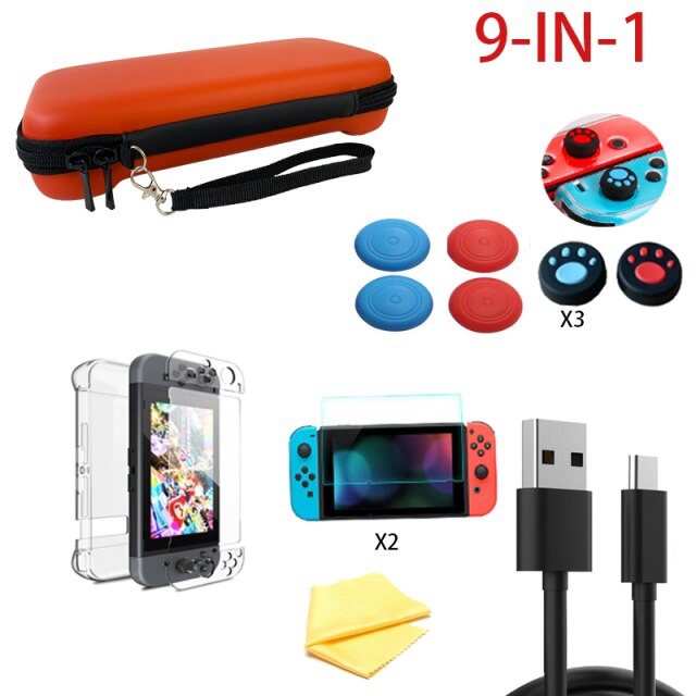 Voor Nintendo Switch Opbergtas Ns Console Joycon Game Accessoires Luxe Waterpoof Case Voor Nintedo Schakelaar: Red 9 IN 1