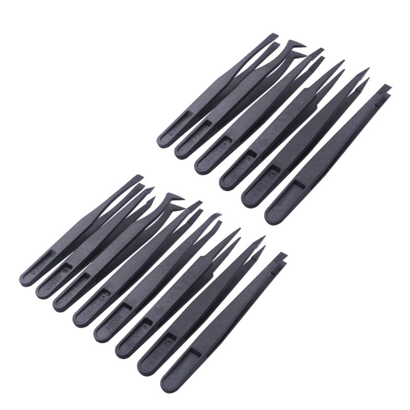 1 Set Plastic Pincet Anti Statische Zwart Koolstofvezel Reparatie Tangen Voor Telefoons